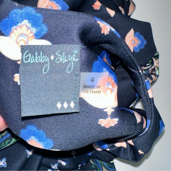 Gabby Skye Women's Patterned Dress Pleated A line sleeveless navy jewel tones 4 - Picture 11 of 11